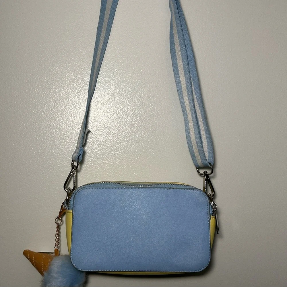 Pastel Kids Crossbody Bag with Ice Cream Charm - Blue, Pink & Yellow